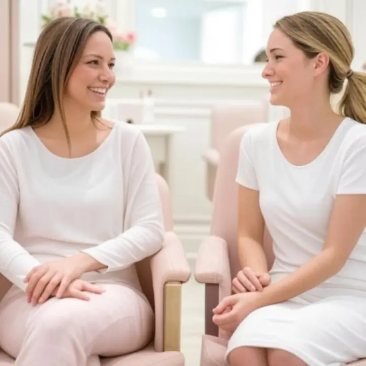 Uśmiechnięte klientki PieknoStudiio zadowolone z procesu umawiania wizyty